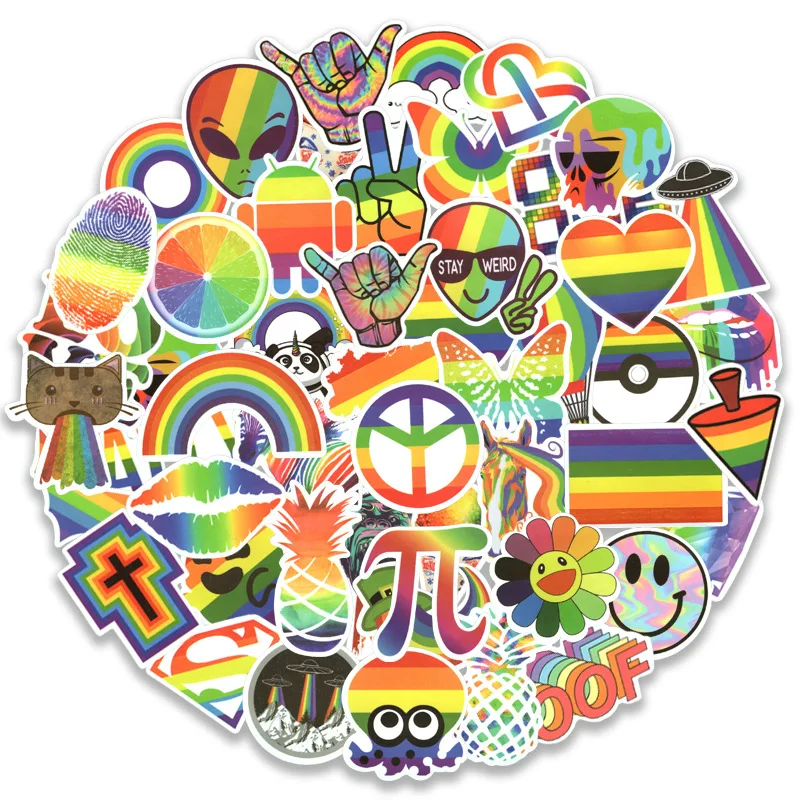 

50pcs Rainbow Color Stickers Suitcase Motorcycle Stickers