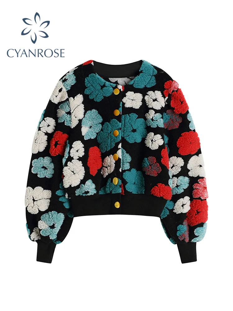 Женская винтажная куртка с цветочным принтом утепленная модная повседневная