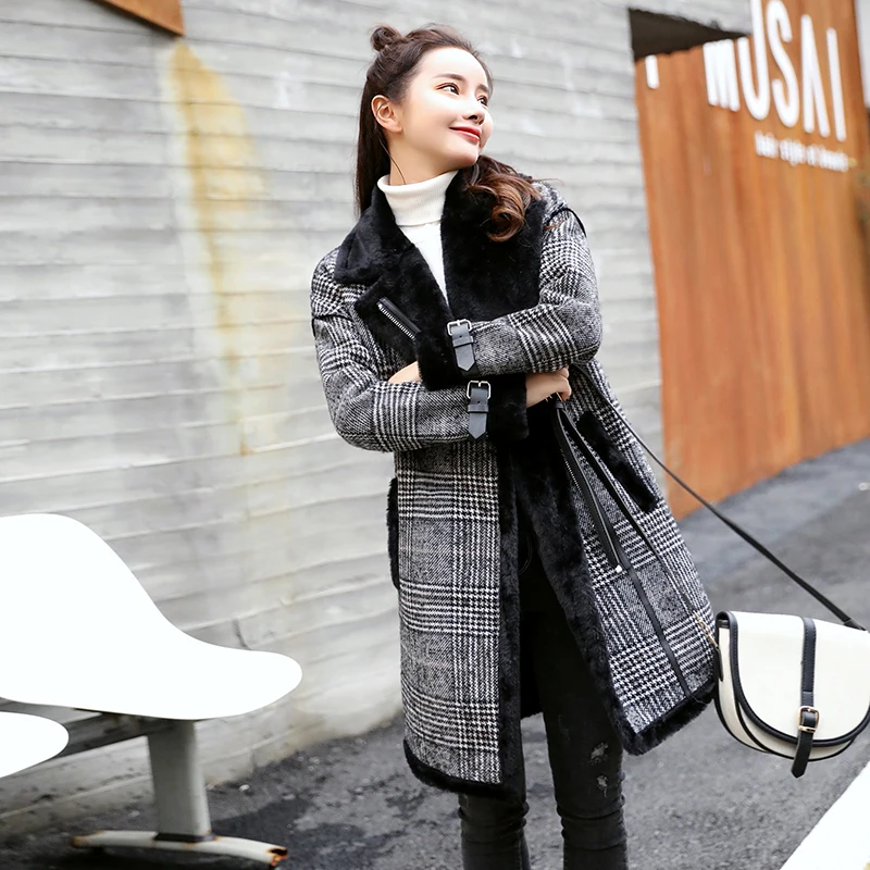 

Coat Overcoat Women Patchwork Covered Warm Woolen Coat High Quality Brand Elegant Plaid Wool Blend Coat Spring Winter