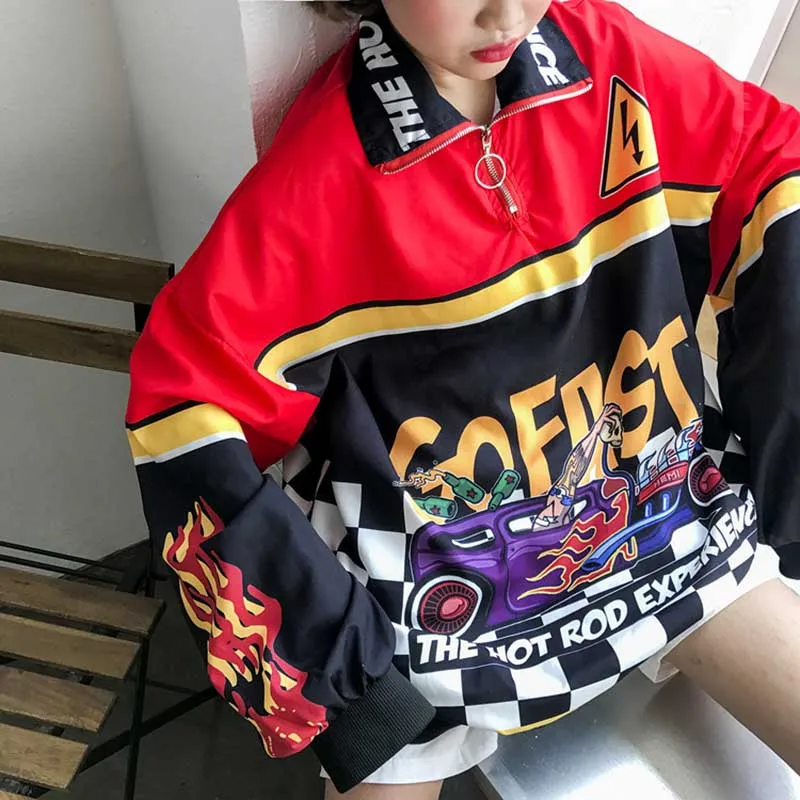 NiceMix женские трендовые Топы новые Ins Harajuku стиль принт пламя Свободный свитшот повседневные большие толстовки хип-хоп мода