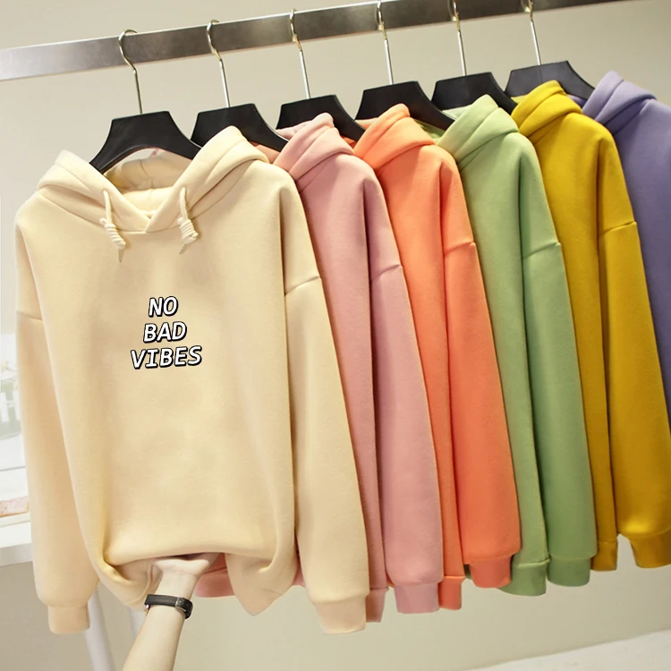 Зимние женские толстовки с длинным рукавом свитшот надписью No Bad Vibes худи в стиле