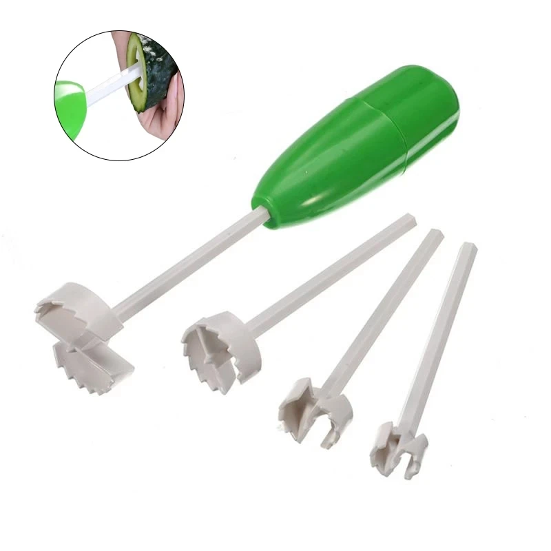 

4pcs/set Hammer Style Hollow-Out Veggie Drill Replaceable Head Vegetable Spiral Cutter Vege Drill Spiralizer Digging Device Tool