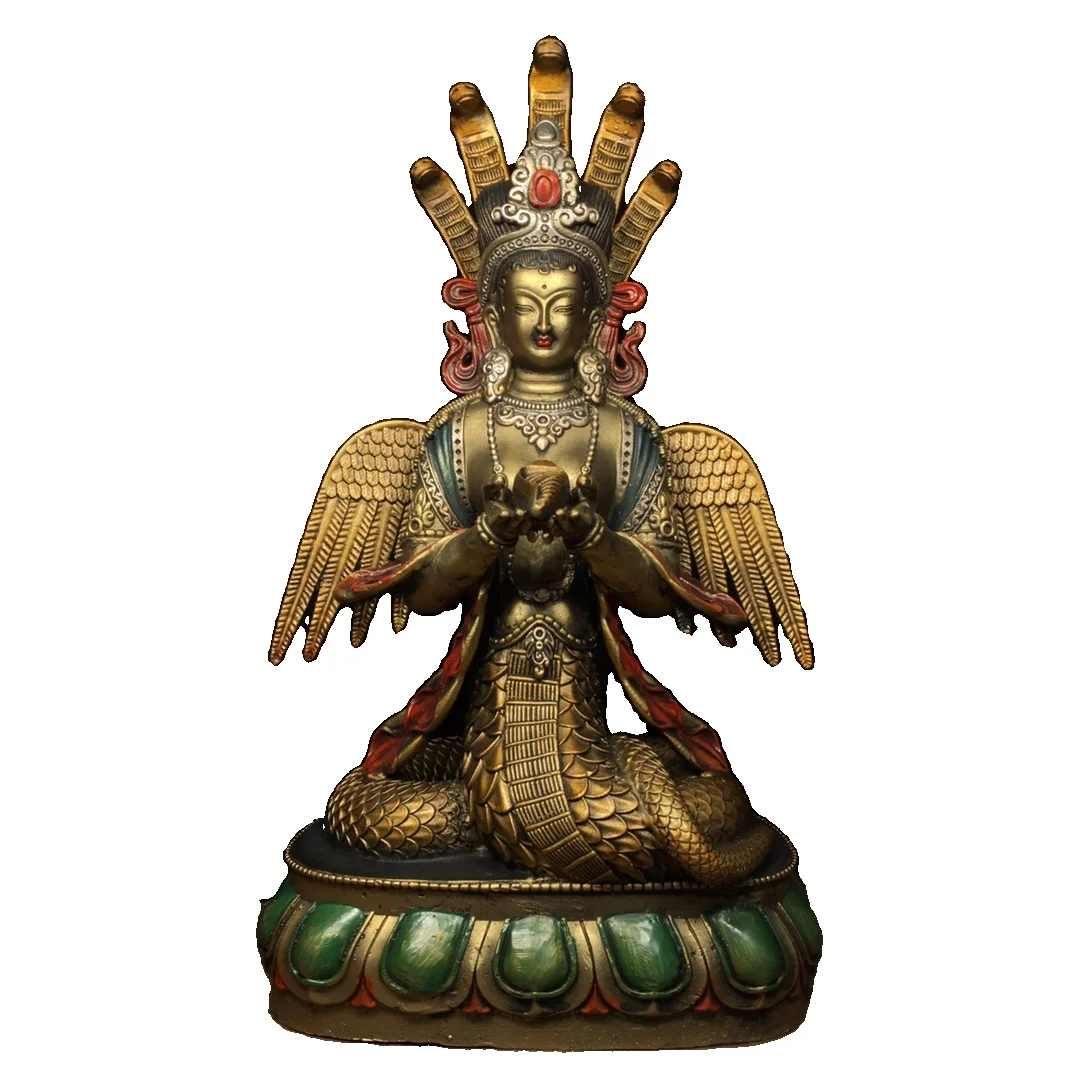 

Laojunlu из чистой меди, окрашенная тантрическая тибетская статуя, дракон, дерево, Будда, мать, Будда, статуя, декор змеи, фея