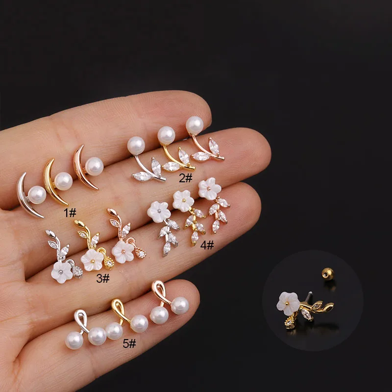 

20G Stainless Steel Piercing Studs Earrings Inlay Pearl Ear Bone Stud Tragus Cartilage Ear Cuffs Piercing Body Fashion Jewelry