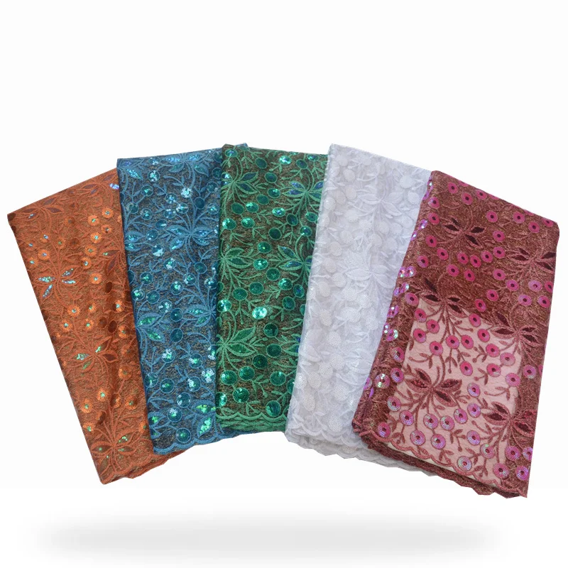 

New Africa Lace Fabric French High Quality beautiful sequins Lace Nigeria embroidery Lace Fabric Used for women Wedding dress