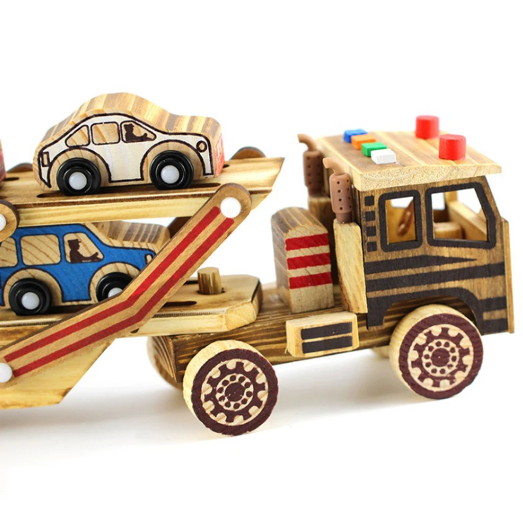 

Pine Wood Flat Transporter Models Double Decker Carrier for Home Desk Decoration