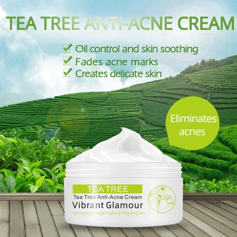 

Tea Tree Face Cream Anti-Acne Shrink Pores Oil Control Treatment Acne Scar Pimples Whitening Nourish Skin Care
