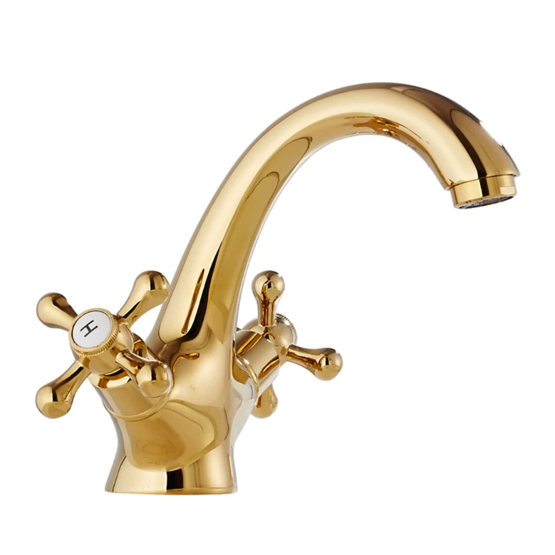 

Dual Handle Basin Vessel Sink Taps Deck Mounted Brass Hot and Cold Washing Basin Faucet Antique Brass Bathroom Faucet X4YE
