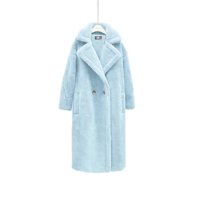 new women fashion faxu fur coat long coat oversized design warm protected - Цвет: light blue