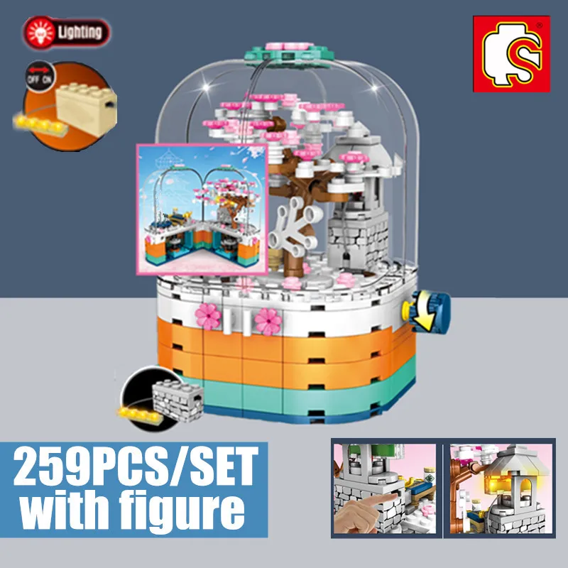 Sembo Block цветки сакуры Рождественская Хрустальная коробка для снежных шариков с