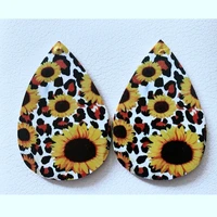 summer women fashion faux leather cheetah leopard sunflowers earrings double large size print on cowhilde not hair