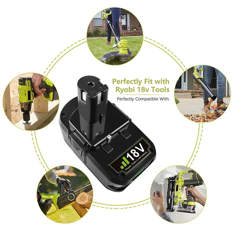 

For Ryobi P108 Battery 18V 6.0Ah Li-ion Replacement Battery P108 P102 P103 P104 P105 P107 P109 P122 Cordless Power Tool Battery