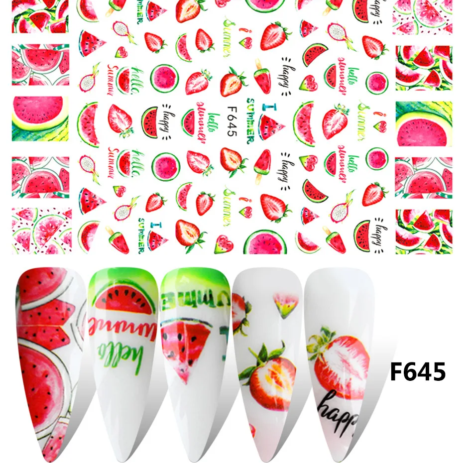 

Nail Water Sticker Fruit watermelon Strawberry lemon orange Slider Nail Art Transfer Decals Colorful summer Manicure Decorations