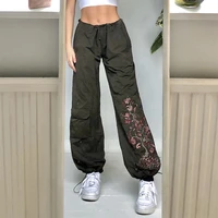 y2k women baggy vintage pants fashion retro personality printed woven overalls loose low waist lace up shrink pocket bloomers
