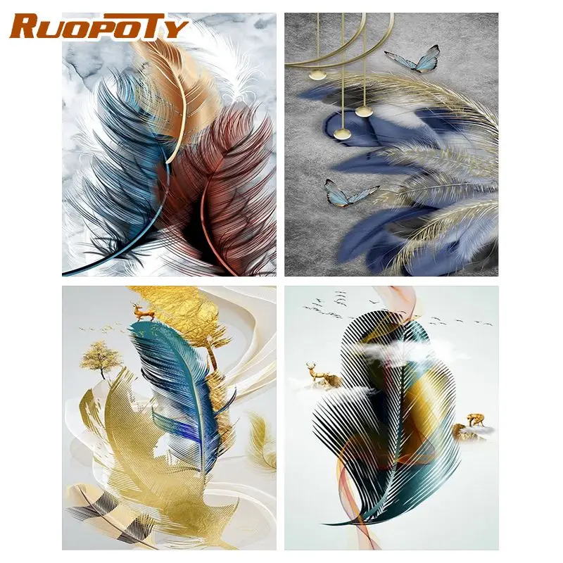 

RUOPOTY Paint By Number feather wall decor HandPainted Paintings by numbers on canvas living room gift