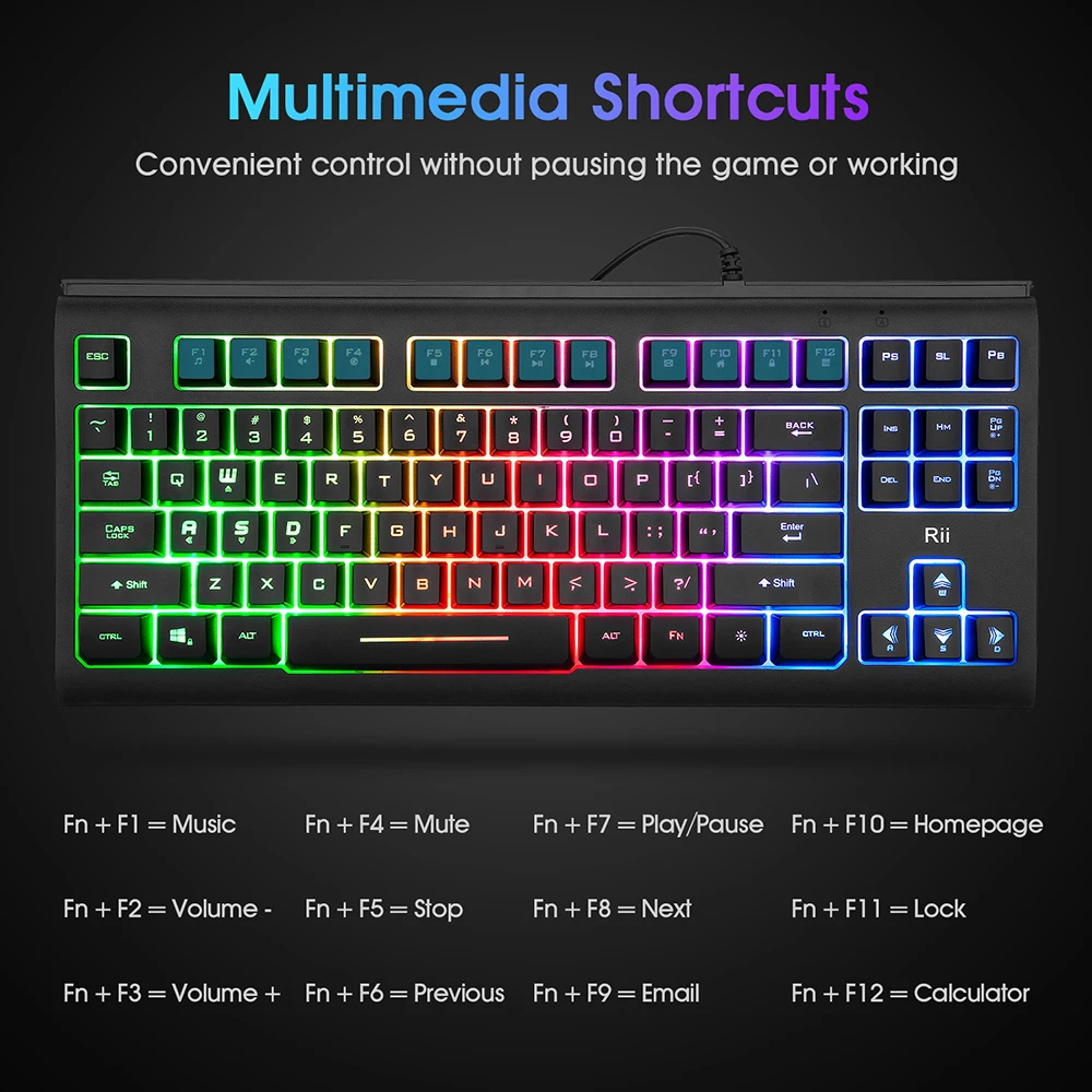 Rii RK104 игровая клавиатура RGB подсветка USB Проводная Механическая Feel игровая клавиатура для настольного компьютера маленький компактный 87 клавиш