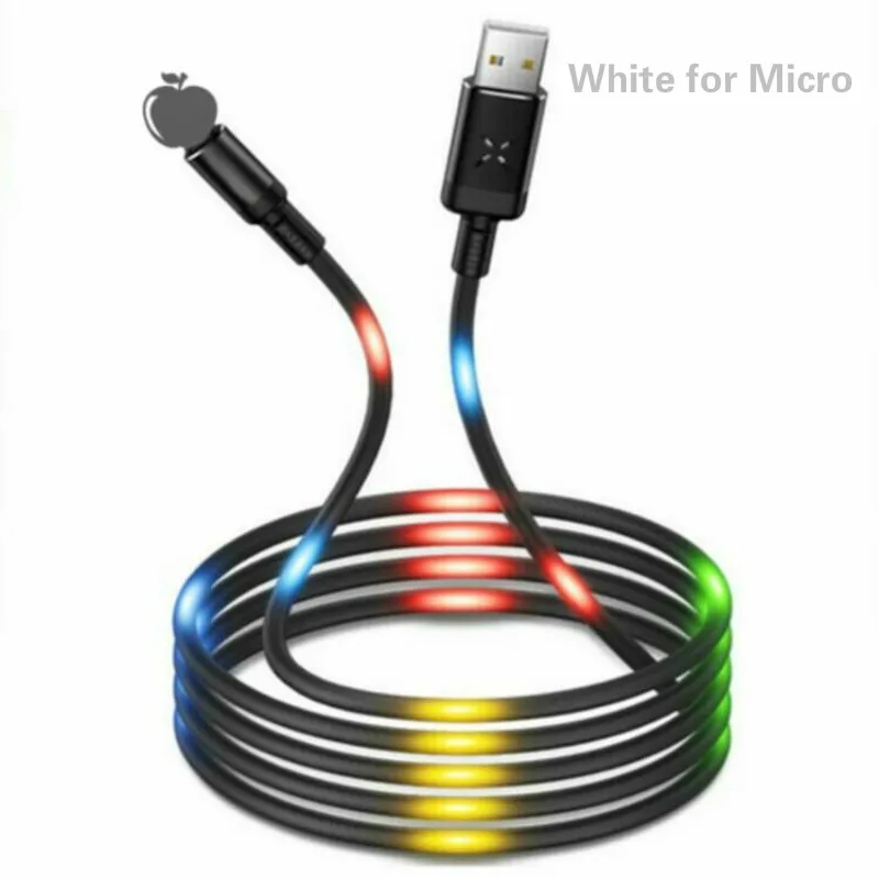 White for Micro Colorful LED Light Flash Magnetic Fast Charging Micro USB Type C Cable Charger For iPhone XS X 8 7 Samsung USB C Cable - Цвет: White for Micro