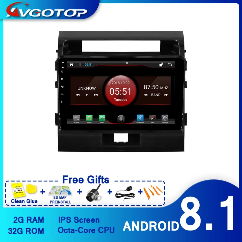AVGOTOP Android 10 Bluetooth GPS автомобильный Радио dvd-плеер для TOYOTA LANDCRUISER 200 2008-2012 | Автомобили