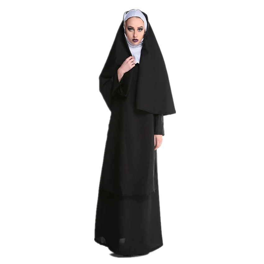 Средневековый Косплэй костюмы на Хэллоуин для Для женщин Priest монахини Миссионерский костюм комплект взрослых Карнавальная одежда женские модельные туфли