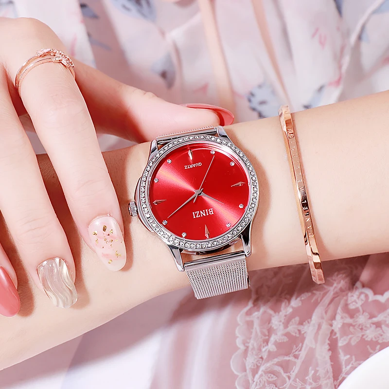 BINZI женские часы водонепроницаемые Роскошные наручные из нержавеющей стали для