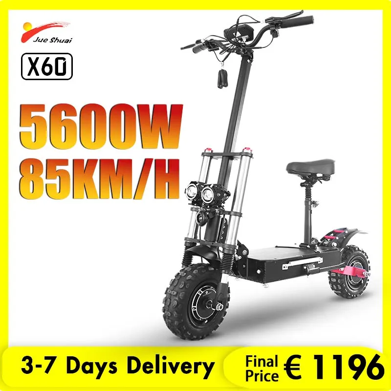 

Электрический скутер Jueshuai X60, 5600 Вт, двойной двигатель, 85 км/ч, максимальная скорость, Электрический скутер, складной электрический скутер с ...
