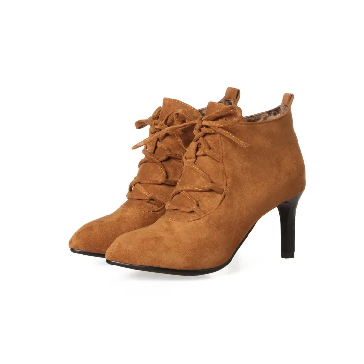 Женские полусапожки на тонком каблуке Однотонные ботинки Замшевые высоком