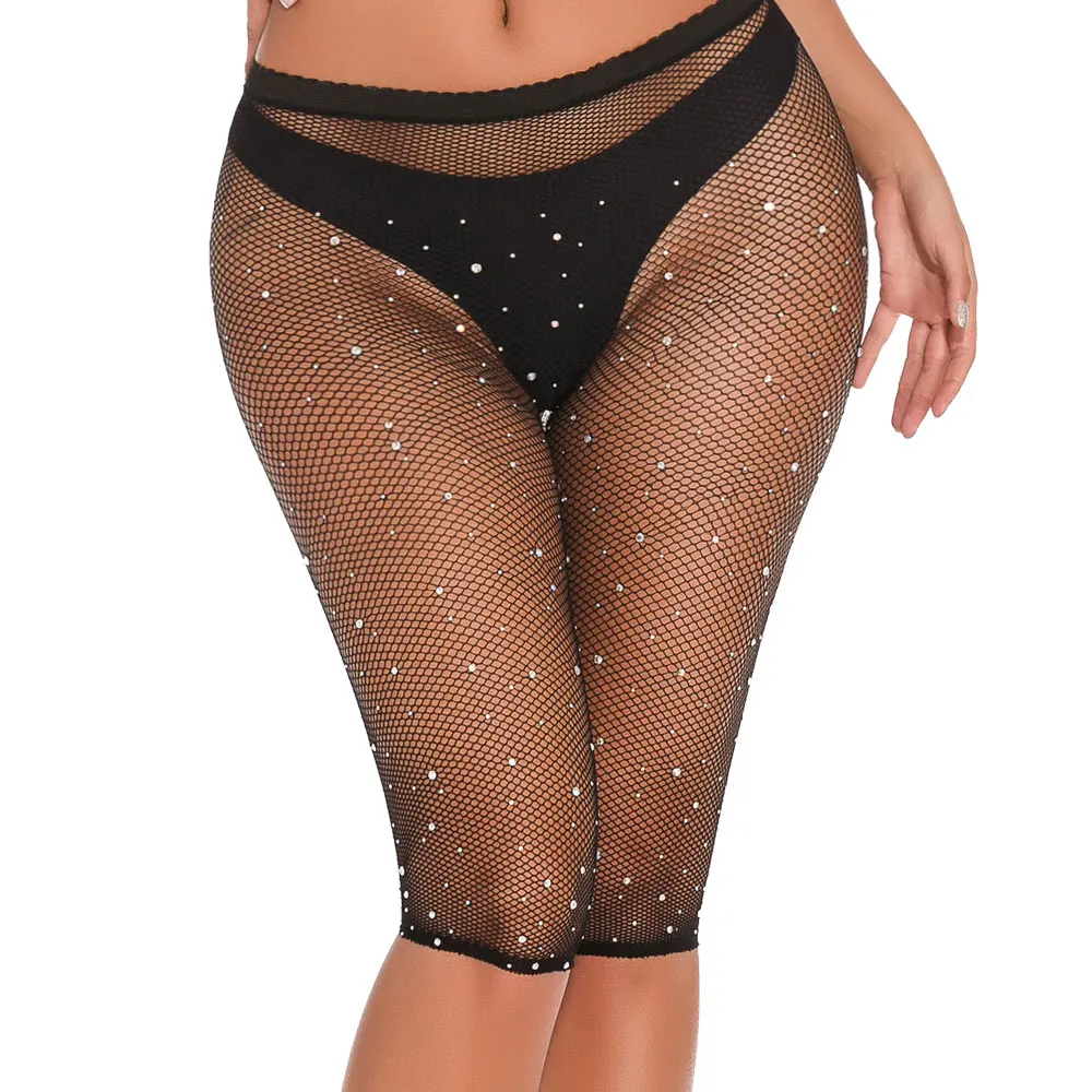 

Sexy Babydolls Women Rhinestone Lingerie Mesh Fishnet Halter Bra High Waist Shorts Babydoll Transparent Sleepwear Underwear