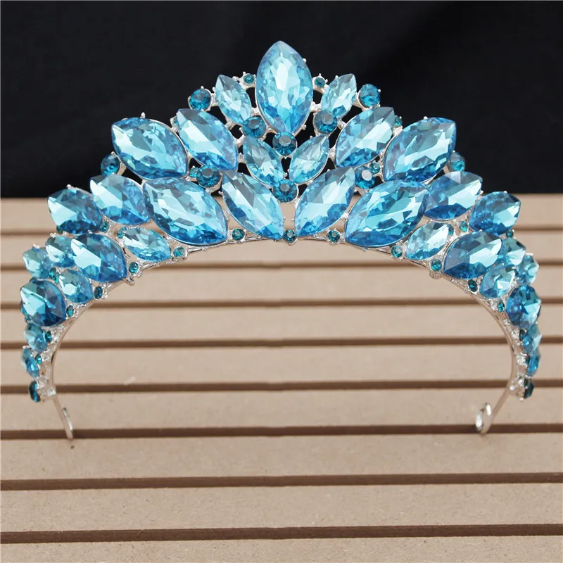 Silver Light Blue Роскошный головной убор принцессы, свадебная тиара, корона с красными кристаллами, ободки, вечерние аксессуары для выпускного, свадебные украшения для волос - Окраска металла: Silver Light Blue