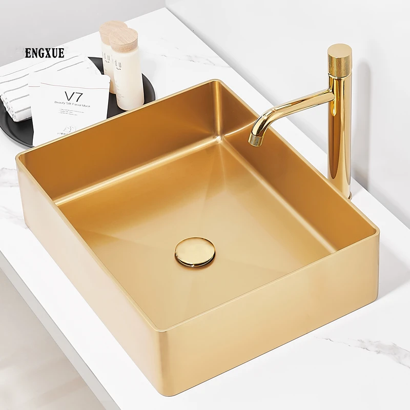 304 нержавеющая сталь Золотая щетка мыть Bsin прямоугольная столешница умывальник