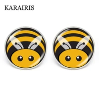 karairis new trendy cute honeybee stud earrings handmade glass cabochon dome elegant bee art women earring gifts for girlfriend
