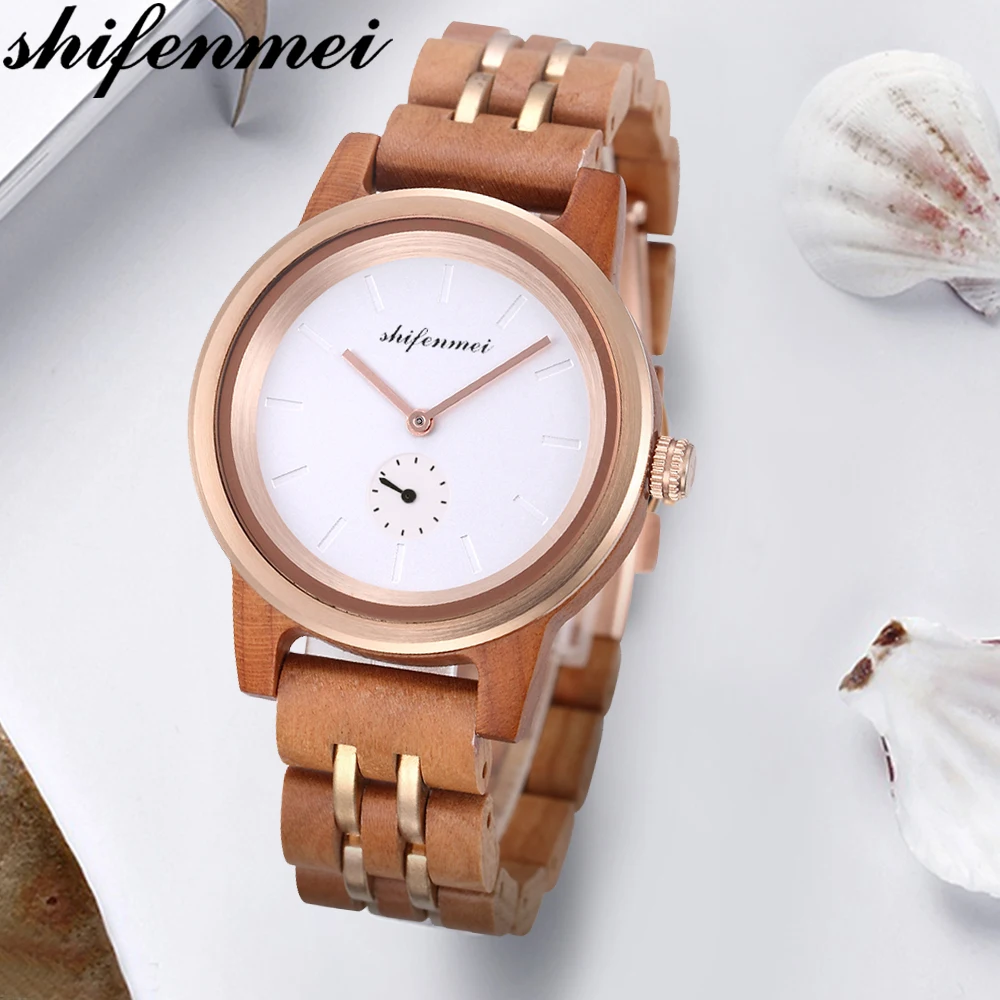 Часы наручные Shifenmei женские с деревянным ремешком роскошные Повседневные