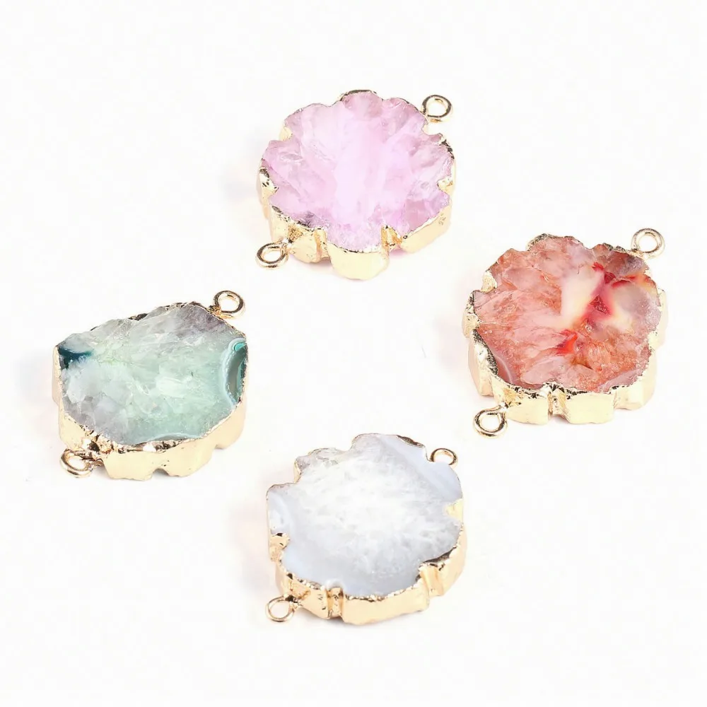 

Natural Stone Agates Pendant Double Hole Connector Charm Beads Pendant for DIY Jewelry Making Size 25x40mm