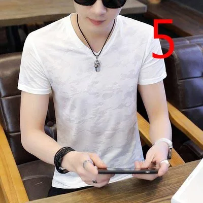 

Summer trend men's fashion stretch tight bottoming shirt tight round neck Korean version of the slim tide youth short-sleeved