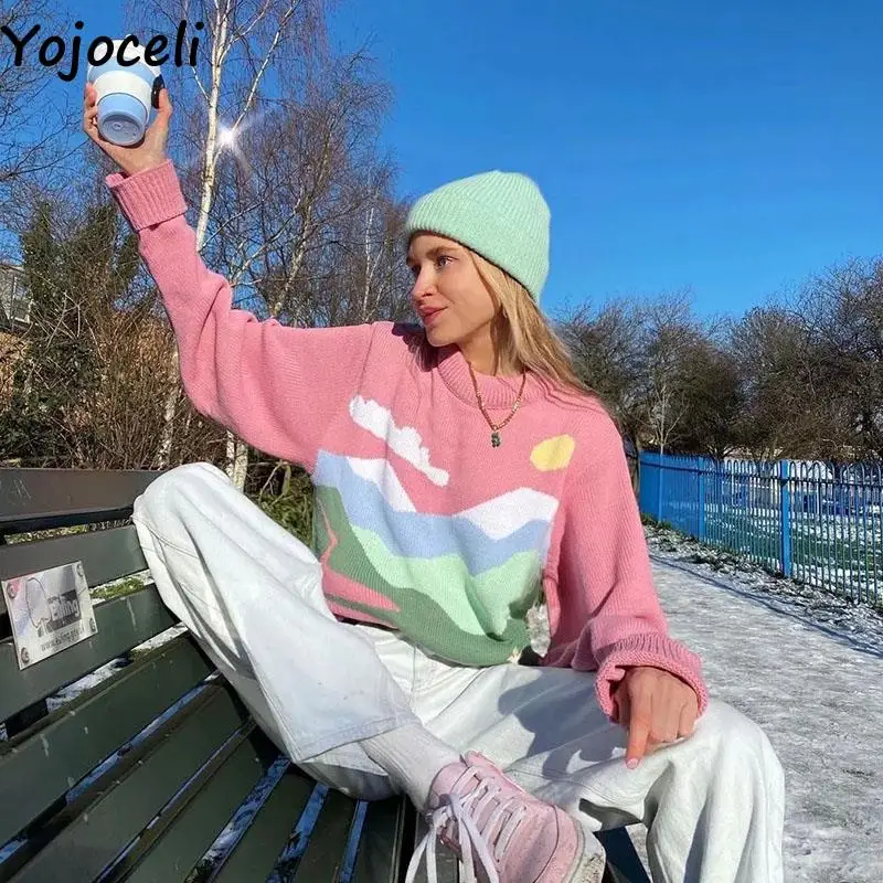 

Женский трикотажный джемпер с круглым вырезом, на осень/зиму