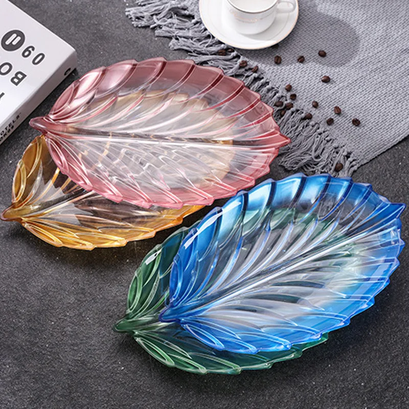 

Food Plastic Plate Leaf Shape Transparent Cake Dessert Candy Fruit Chocolate Snack Table Dish Pan Cheese Platte