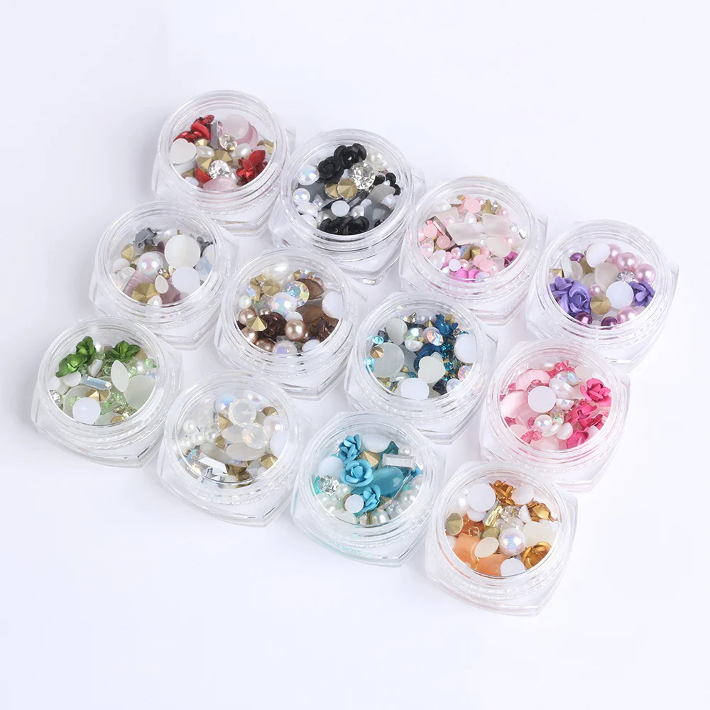 1 коробка 3D хрустальные цветы сплав розовые блестки для ногтей Стразы Блеск микс