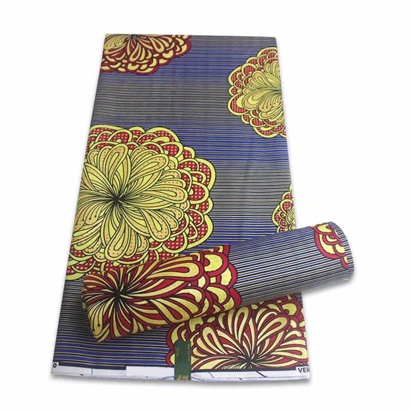 

2021 African Real Wax Fabric Golden Prints Soft Pagne Ankara Cotton Material Nigerian Silver Ghana For Wedding Party Dress VL-61