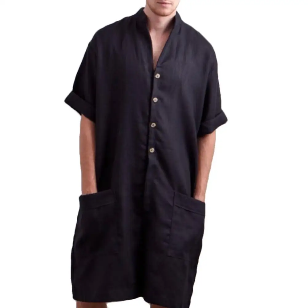 

Комбинезон мужской с воротником-стойкой, однобортный короткий брючный костюм в стиле хип-хоп, уличная одежда свободного покроя с короткими ...