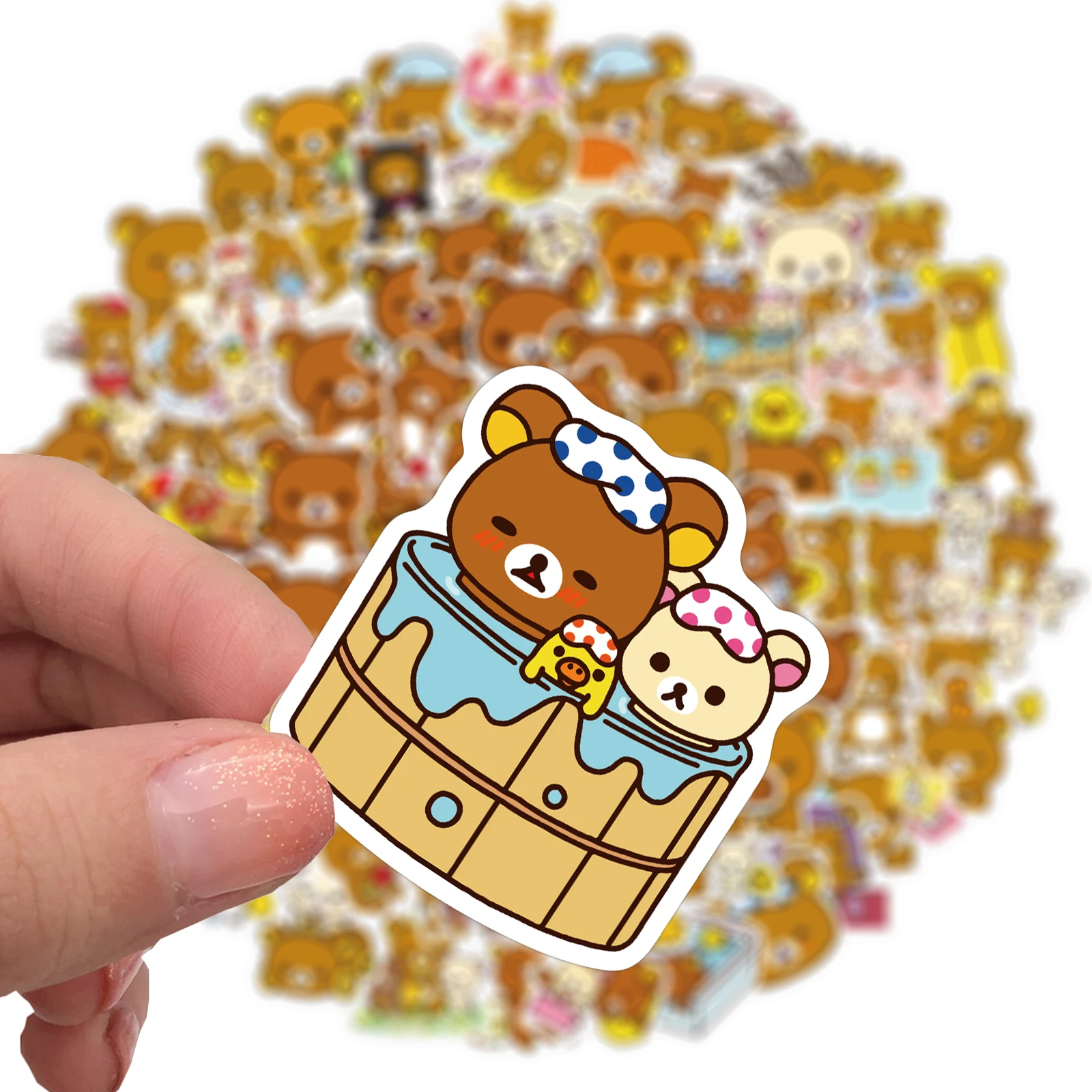 Juego de pegatinas Kawaii Rilakkuma Bear con dibujos animados para guitarra, juguete para montar en bicicleta, monopat&iacute;n, ordenador port&aacute;til, decoraci&oacute;n de equipaje, 10/100 Uds.-2