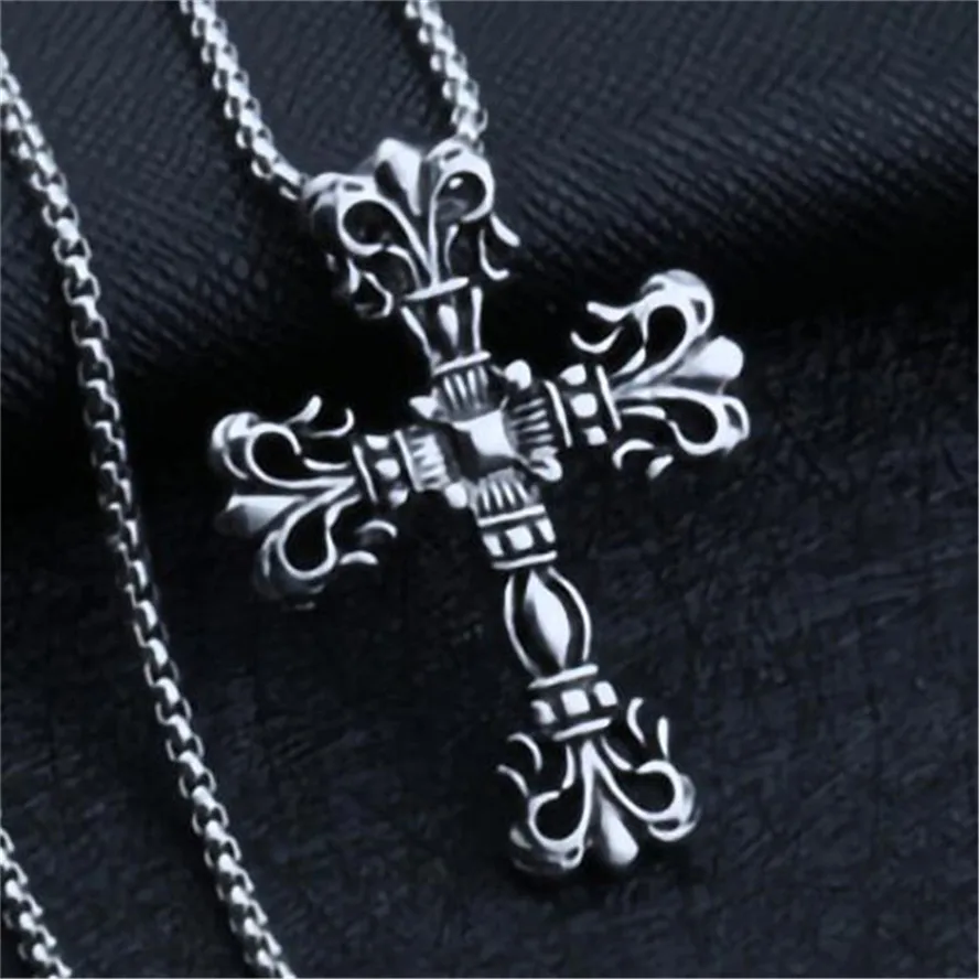 

Retro Double-sided Geometric Hexagonal Stars Jesus Men's Necklace Hip Hop Punk Cross Chain Locomotive Pendant Jewelry Gift