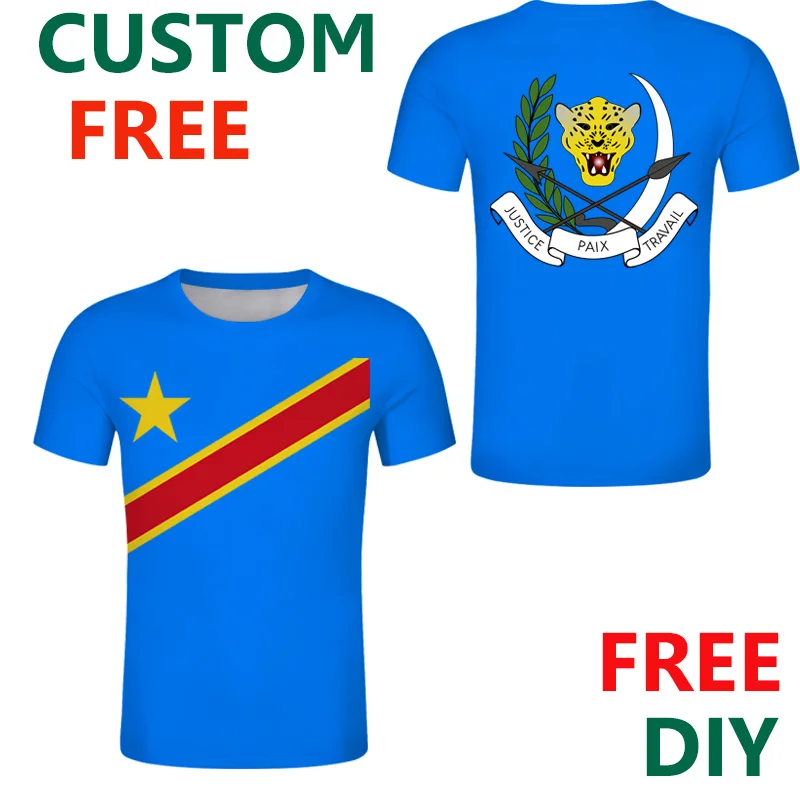 

DR Congo T Shirt Summer Custom Men's Flag And National Emblem ZAR Tshirts French Emblem Zaire Tee Shirts ZA Country Design Top