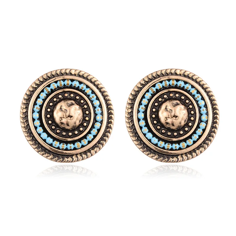 gold blue color Shineland простые многоцветные серьги-гвоздики для женщин в богемном стиле ручной работы, бисерные серьги, винтажные аксессуары, ювелирные изделия Pendientes - Окраска металла: gold blue color