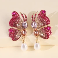 jujia bohemian wedding earrings women engagement charm multi color butterfly pink rhinestones boho wholesale dangle earrings