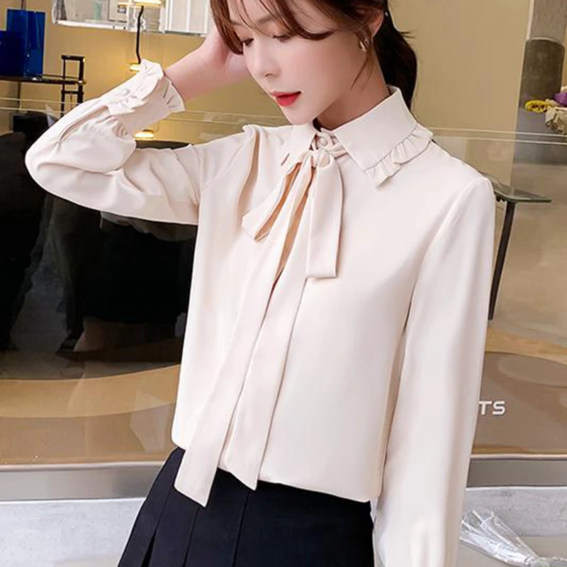 

Chiffon Shirt Female Spring New Arrival Women Turn-down Long Sleeve Solid Color Slim Fashion Bottom Shirt Ladies Clothing