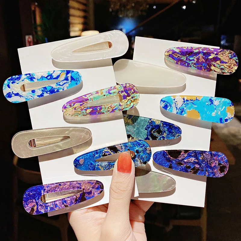 

2PCS/Set New Women Elegant Colorful Print Geometric Acrylic Hairpins Sweet Hair Clip Headband Barrettes Fashion Hair Accessories