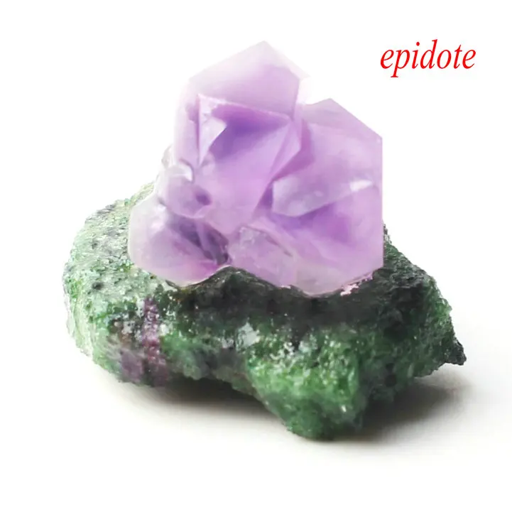 epidote 1 шт. смешанный природный Аметист Кристалл кластер с рок Грубые каменные минералы образец Рейки Исцеление Декор красочный подарок - Цвет: epidote
