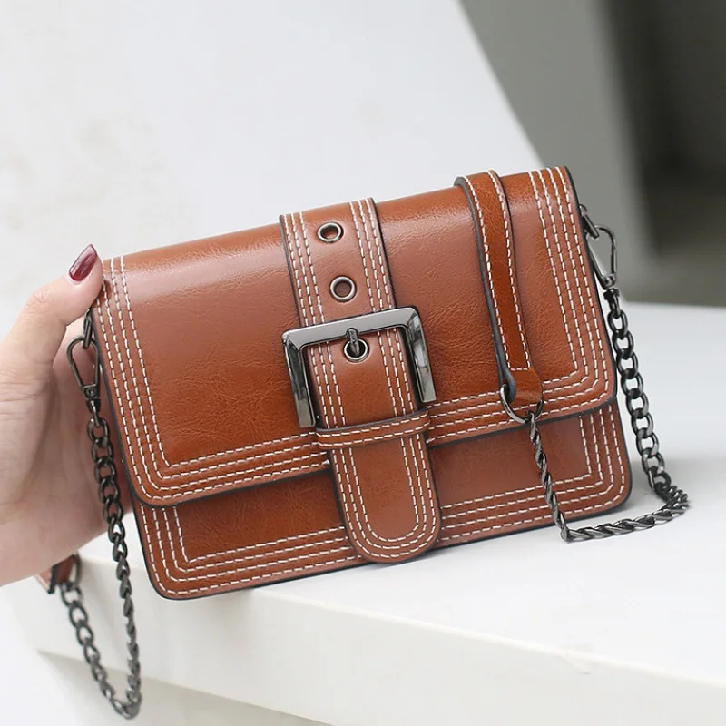 

Cow Split Leather Bag Women Shoulder Bag 2021 New Fashion Chain Messenger Bag