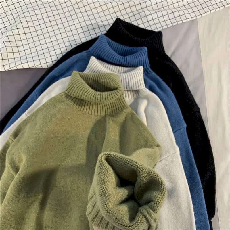 

Turtleneck sweater male female top Korean trend personality simple lovers knit sweater boy autumn solid Hong Kong style pullover
