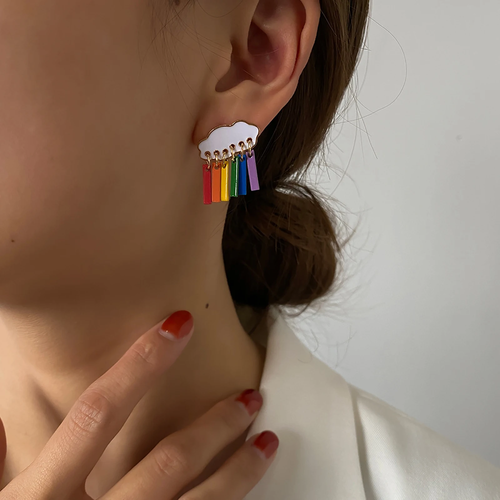 

8Seasons 1Pair Fashion Ear Post Stud Earrings For Women Wedding Party Multicolor Rainbow Girls Metal Earrings Jewelry 20mmx20mm