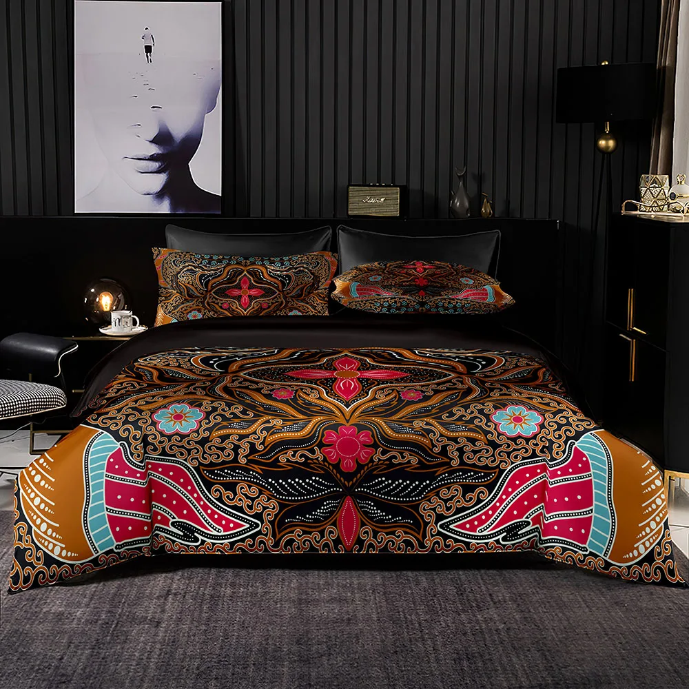

Brown Duvet Cover Latin Style Bedding Set with Pillowcase Retro Petal Totem Pattern for Single Double Size Home Textiles